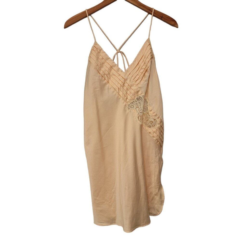 Vintage Lily of France‎ Peach Lace Twist Strap Nightie Nightgown Lingerie Medium